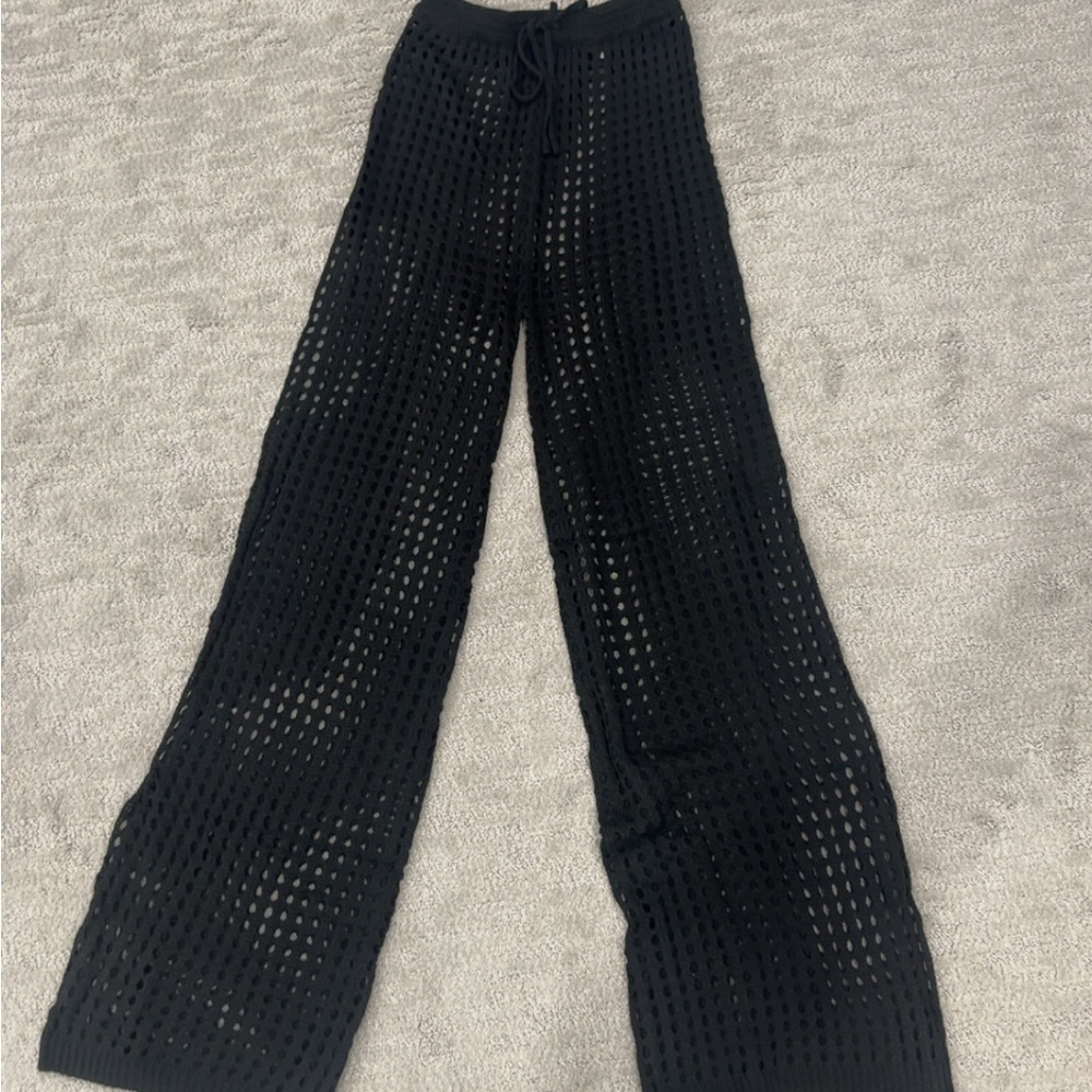 Black Crochet Wide-Leg Pants